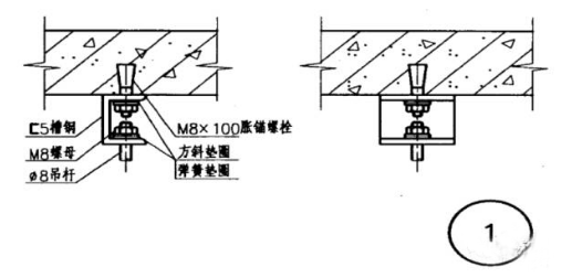 臥式風(fēng)機(jī)盤管吊桿與樓板固定圖紙
