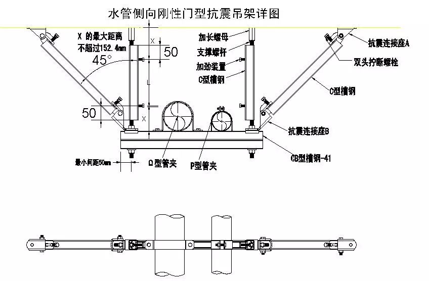 組合門型側(cè)向抗震支架安裝圖紙